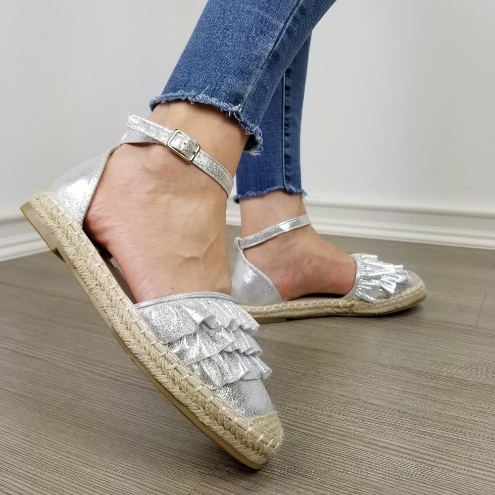 Cutest Sparkly Silver Espadrille Ruffle Sandals - Picture 8 of 8